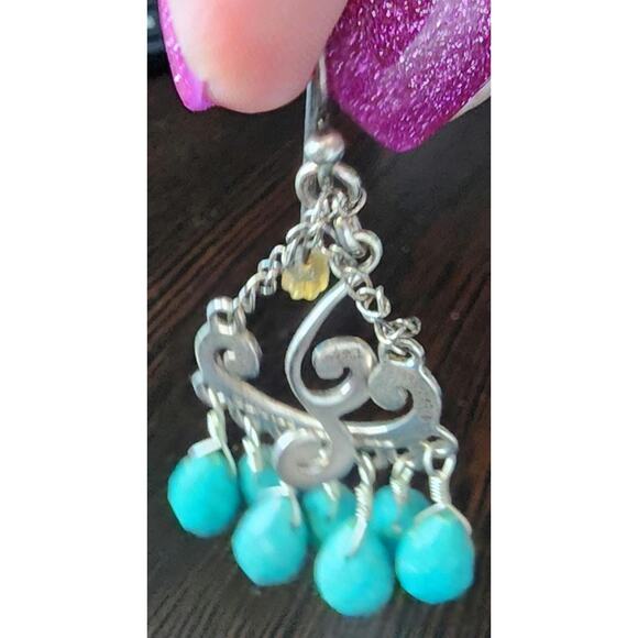 Thailand Sterling Silver Turquoise Nugget Chandelier Dangle Earrings - Picture 5 of 5